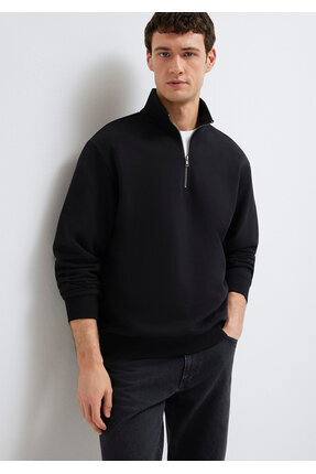 Mavi Yarı Fermuarlı Siyah Basic Sweatshirt 0S10419-900