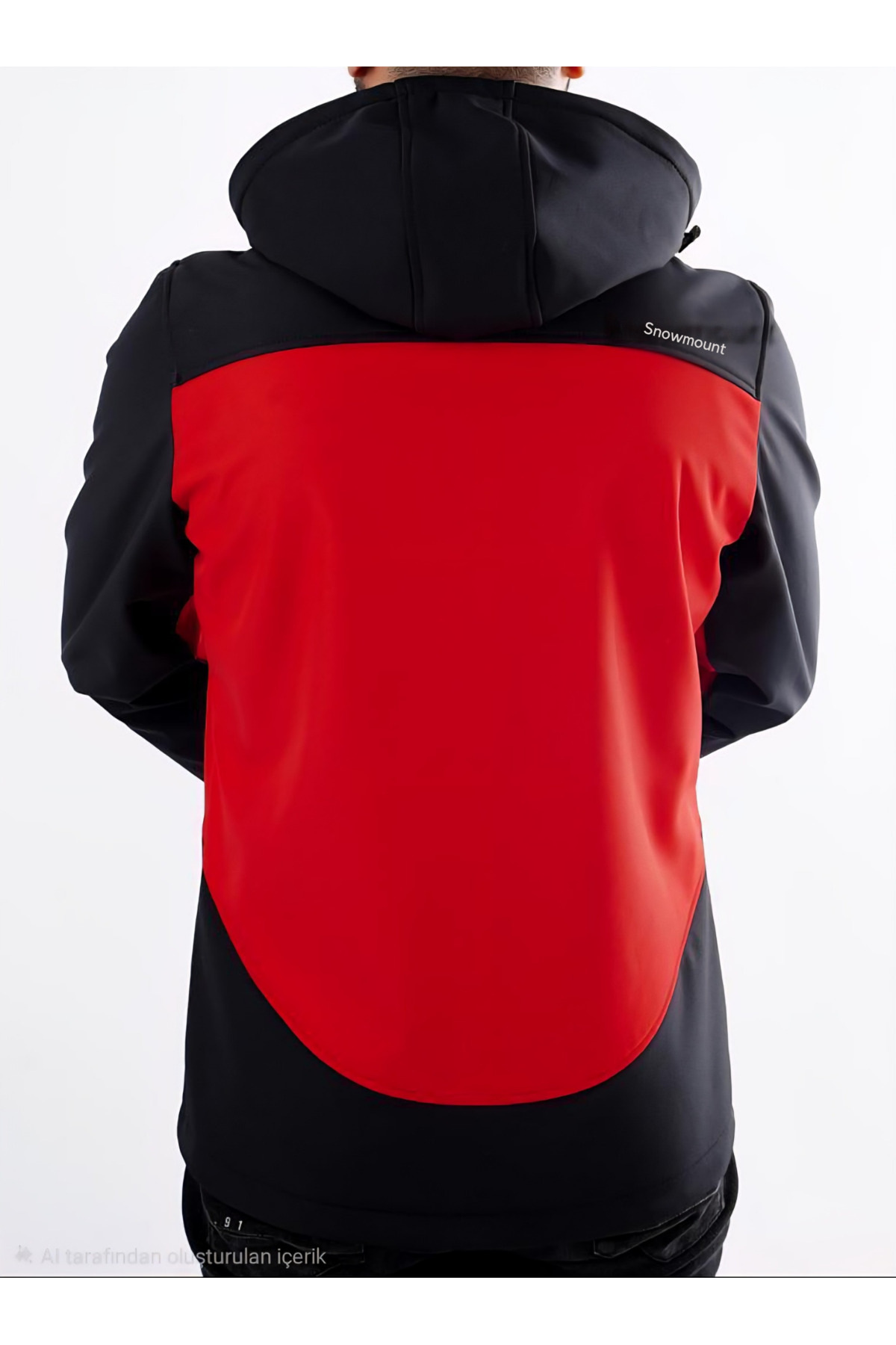 SNOWMOUNT Siyah Kırmızı Renk Softshell Sök Tak Kapüşonlu Polarlı Kışlık Mont görsel 2