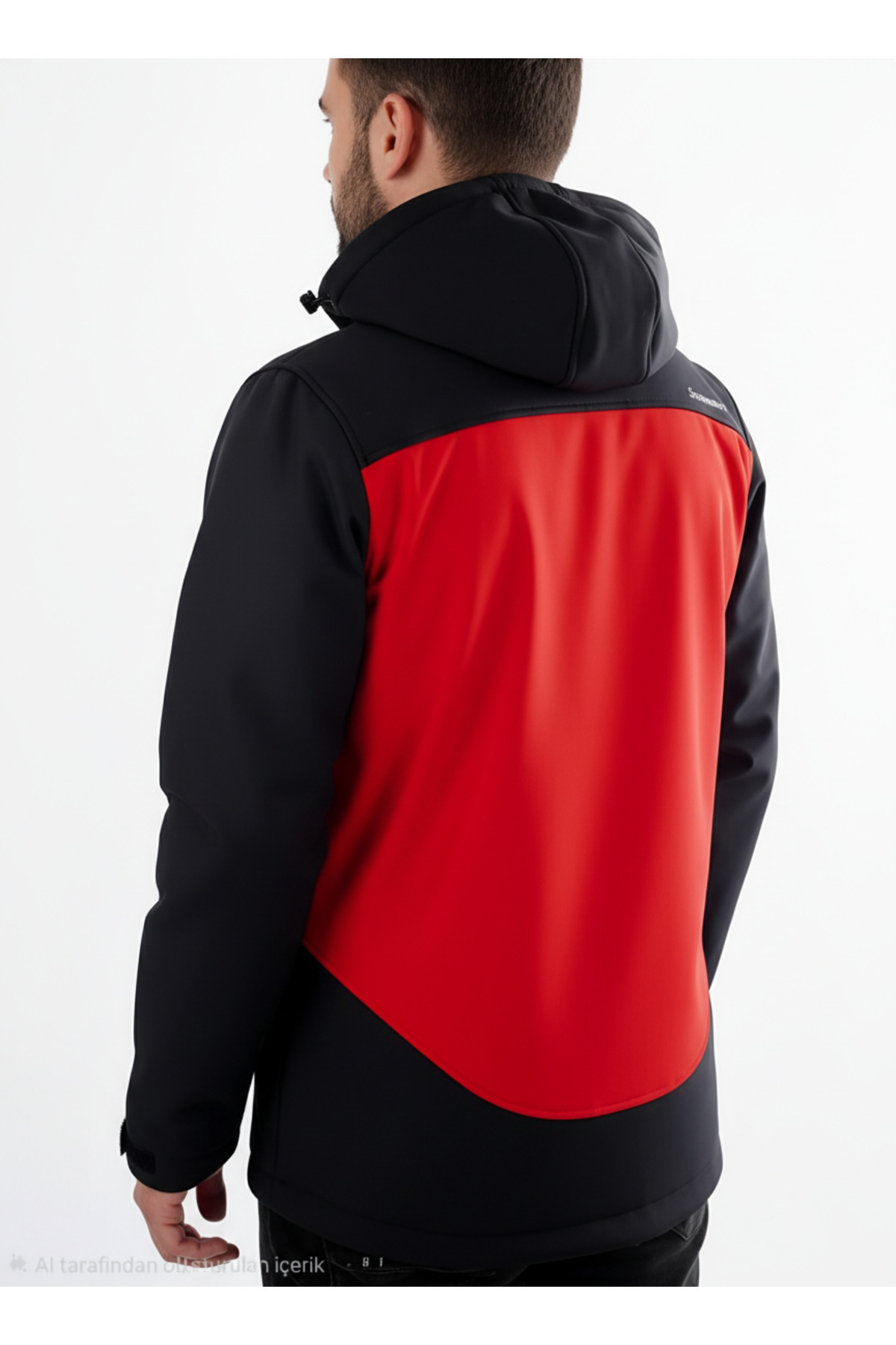SNOWMOUNT Siyah Kırmızı Renk Softshell Sök Tak Kapüşonlu Polarlı Kışlık Mont görsel 4