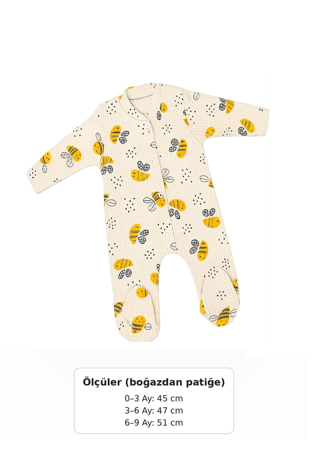 Nexvora Arı Vız Vız Desenli Bebek Tulumu 3 6 9 Ay için fotoğrafı 3 (önizleme)