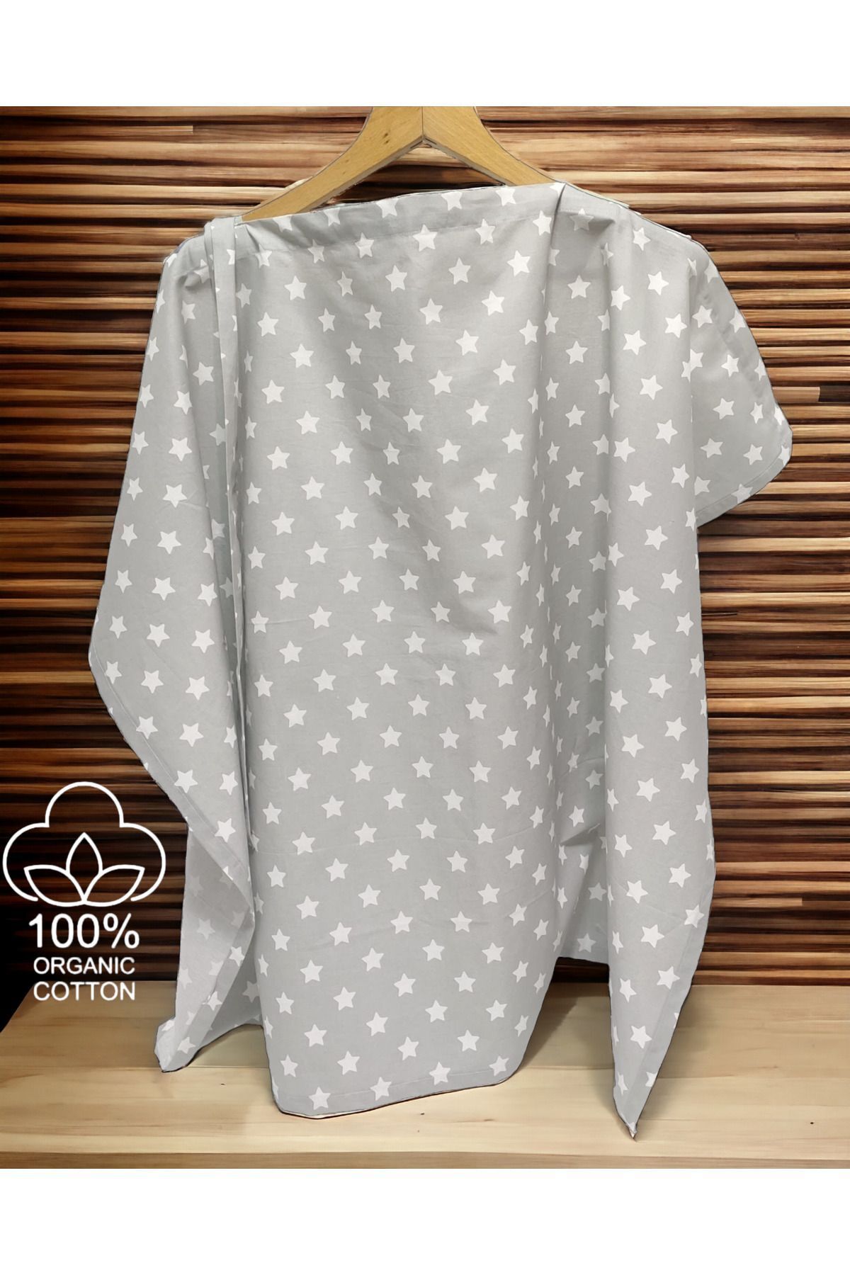 BeybiNest Balenli Emzirme Önlüğü 100x80 Cm Ayarlanabilir Tokalı Gri Yıldız Emzirme Örtüsü fotoğrafı 6 (önizleme)