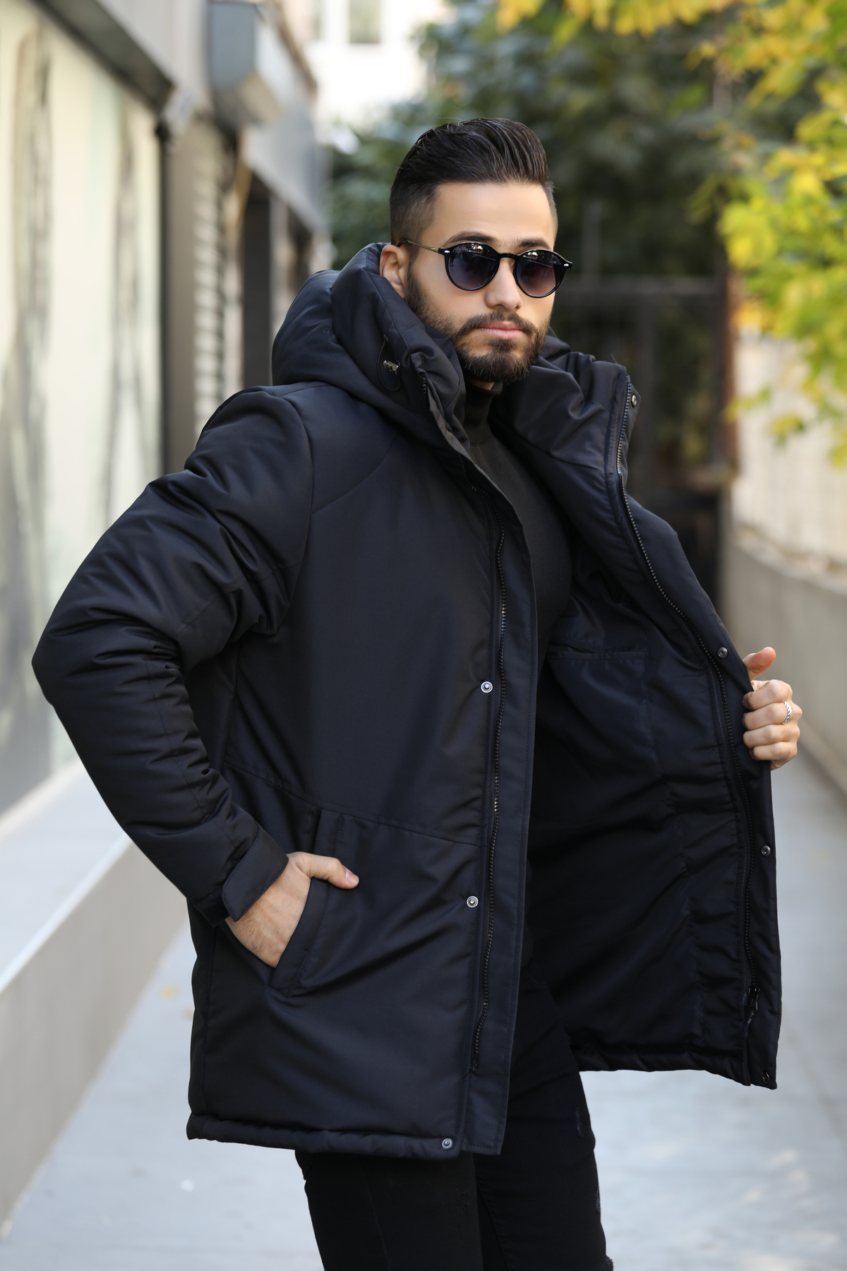 D1fference  Erkek Kışlık Parka Sıcak Tutan Dolgu Kalın İç Astarlı Su İtici Rüzgar Geçirmez Kapüşonlu Parka Mont - Görsel 2