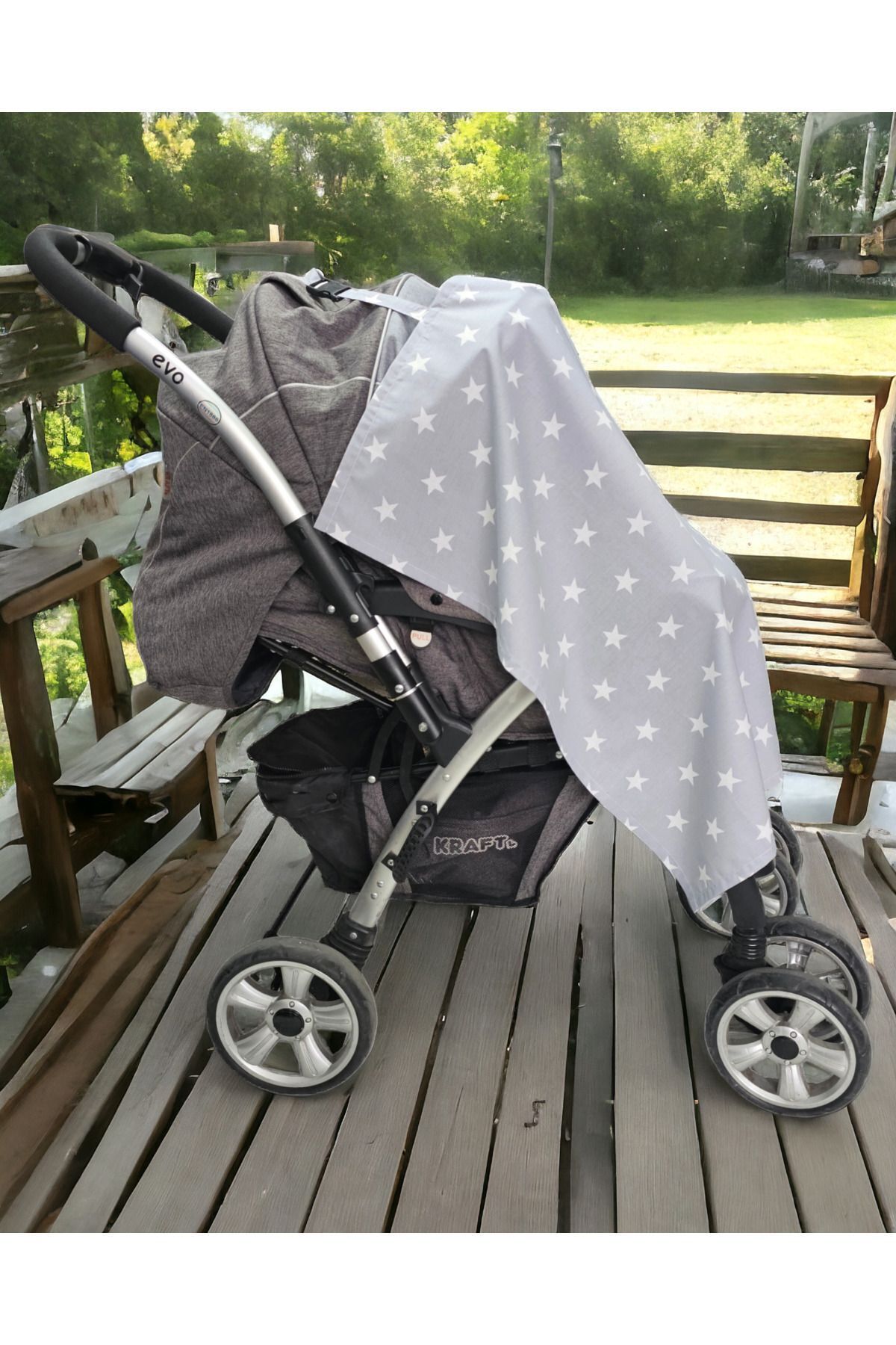 BeybiNest Balenli Emzirme Önlüğü 100x80 Cm Ayarlanabilir Tokalı Gri Yıldız Emzirme Örtüsü fotoğrafı 3 (önizleme)