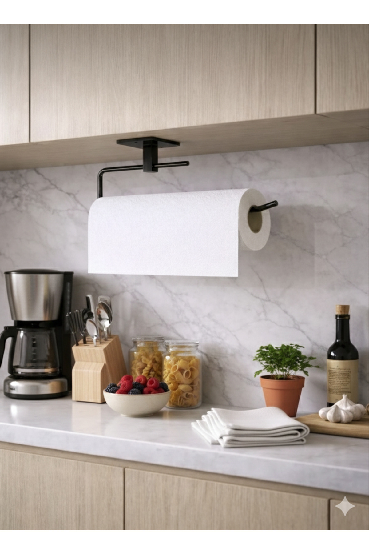 Black Roll Towel Rack Napkin Holder Adhesive Practical Bathroom Kitchen Hanger