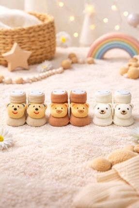 Akface 3 ÇİFT Oyuncaklı Yenidoğan Erkek Bebek Çorabı 0-6 Ay ( manken ayak dah...