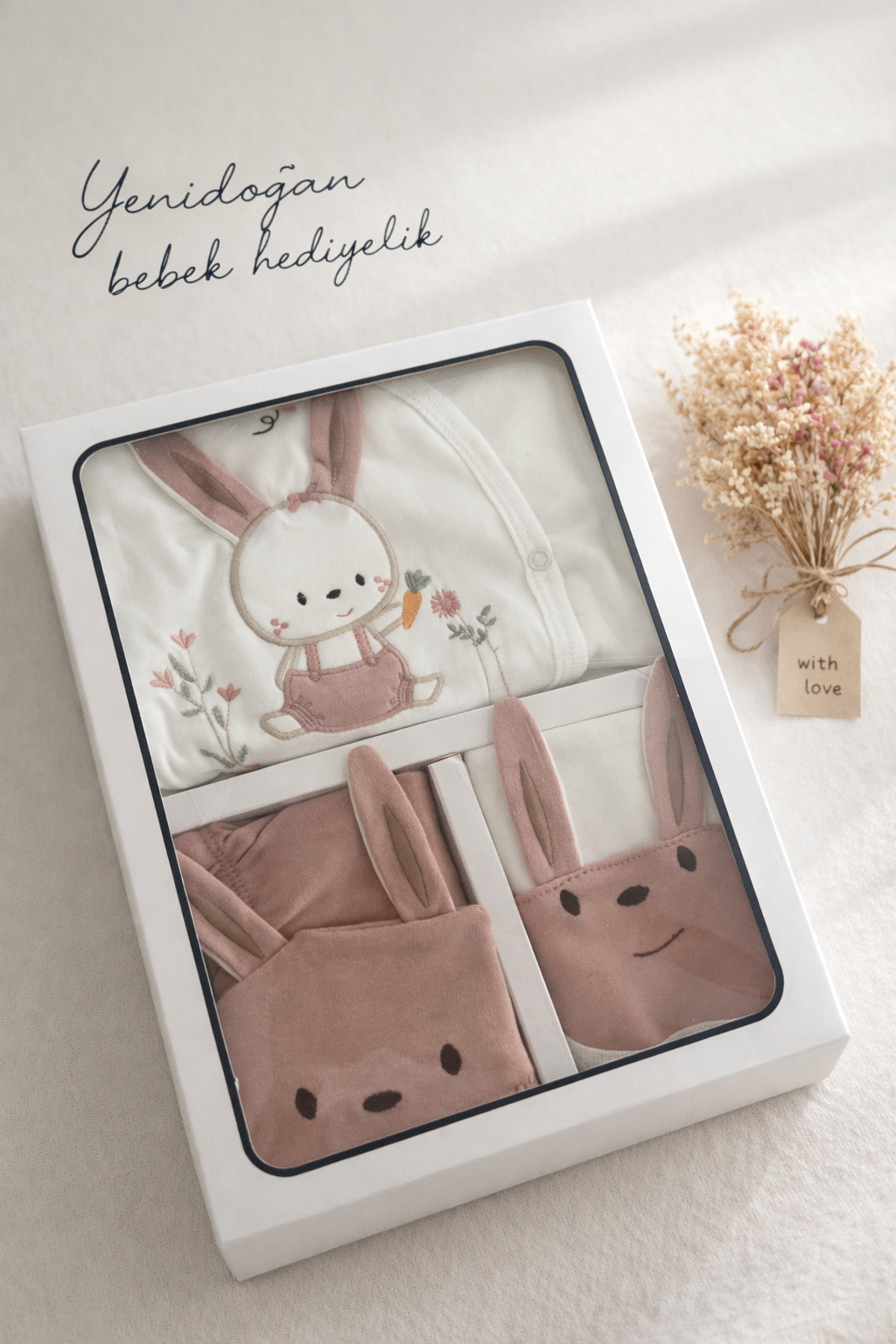 Arin Baby 5 'Lİ TAVŞANLI KULAKLI %100 PAMUK YENİ DOĞAN KIZ BEBEK HASTANE ÇIKIŞ SETİ/KIZ BEBEK ZIBIN SET fotoğrafı 6 (önizleme)