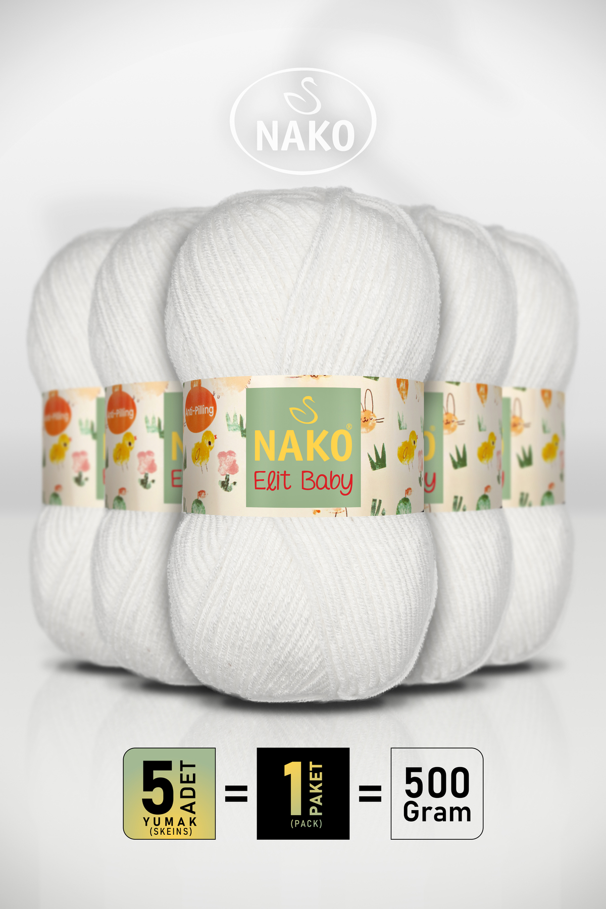 Elite Baby - 208 White - 5-Pack - 100gr/250m - Baby Rope - Anti Pilling Hairless Rope