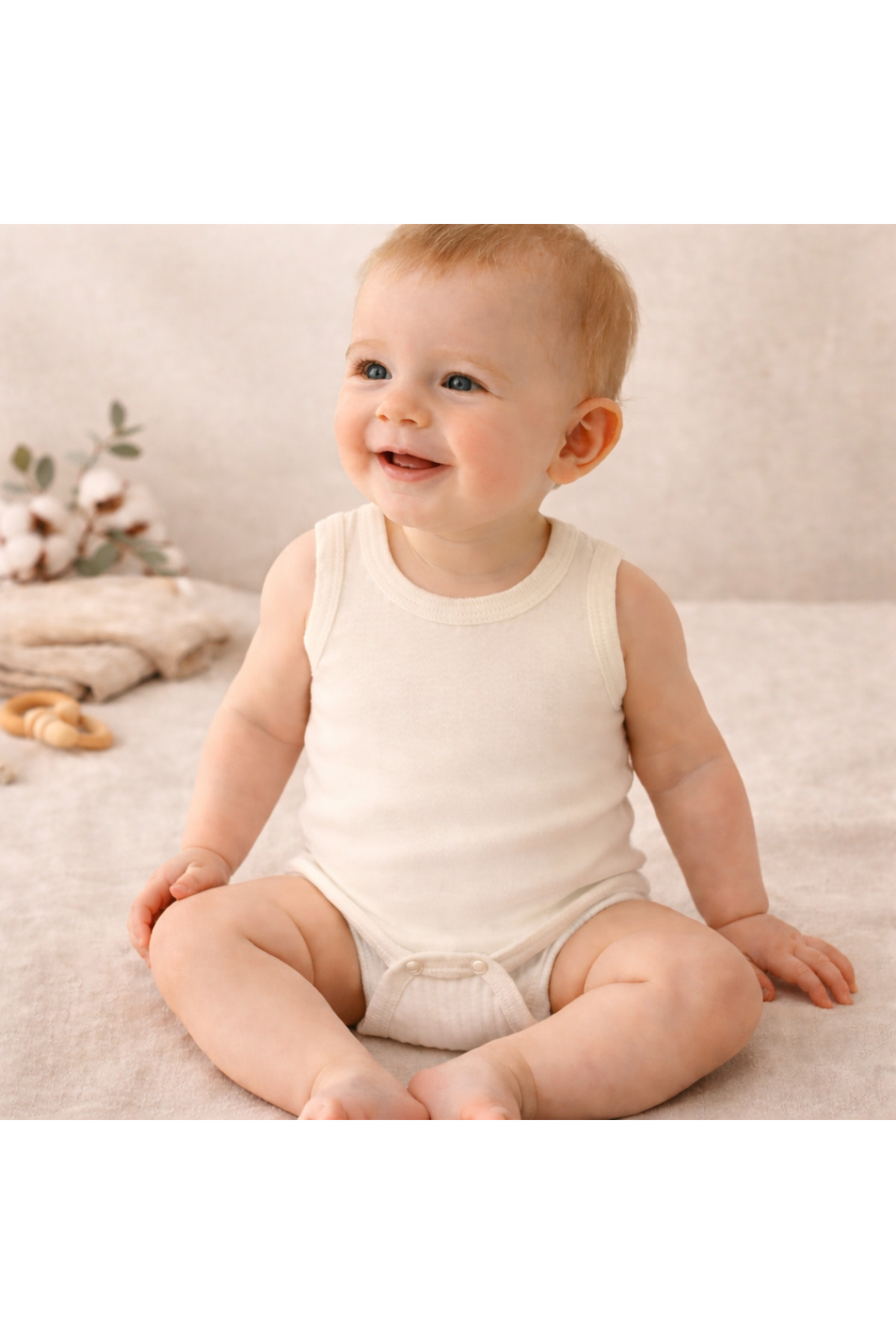 Novibaby Bebek Atlet Body Zıbın Çıtçıtlı Ekru 100% Pamuk Yenidoğan fotoğrafı 4 (önizleme)