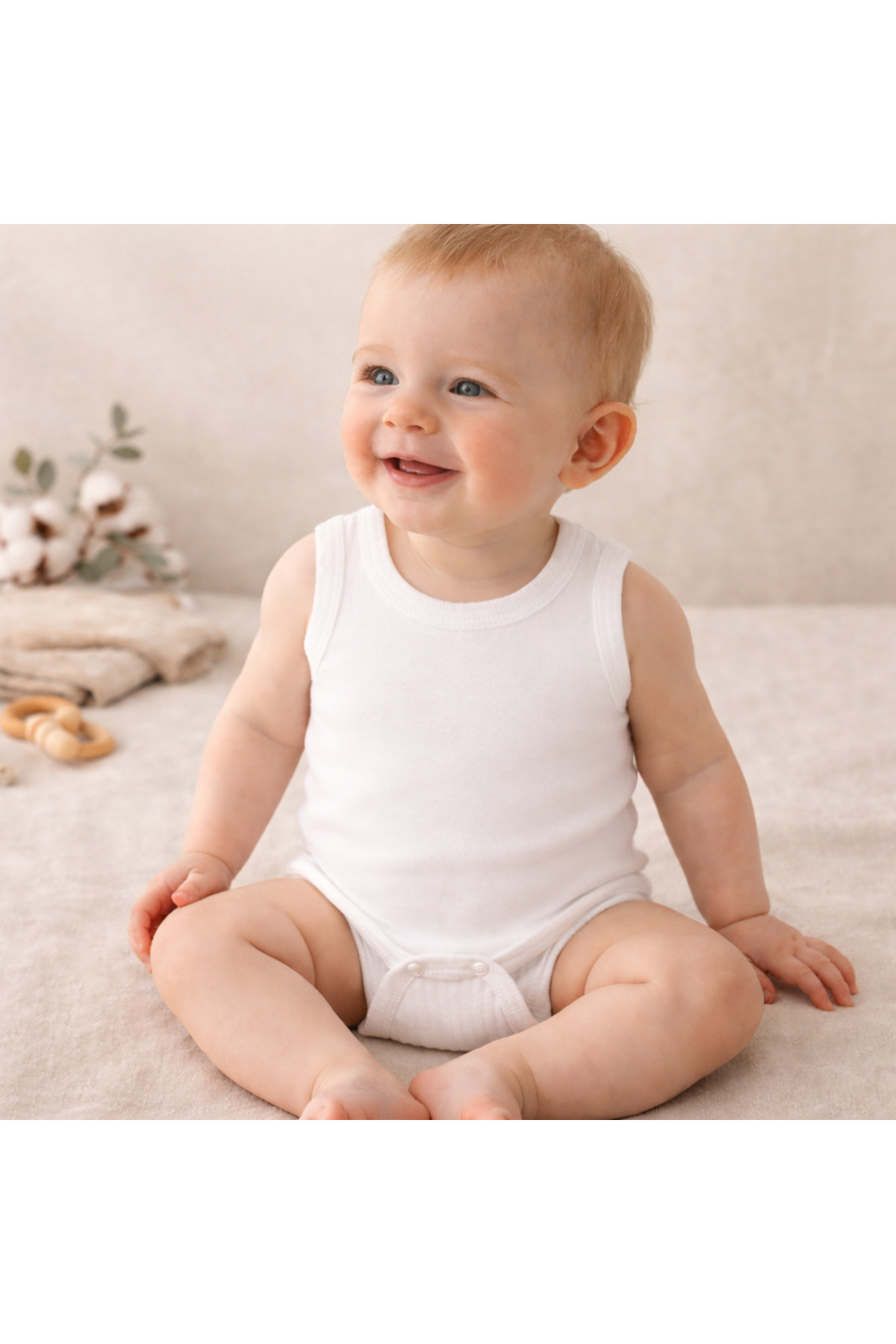 Novibaby Bebek Atlet Body Zıbın Çıtçıtlı Beyaz 100% Pamuk - Beyaz Bebek Body Zıbın fotoğrafı 4 (önizleme)