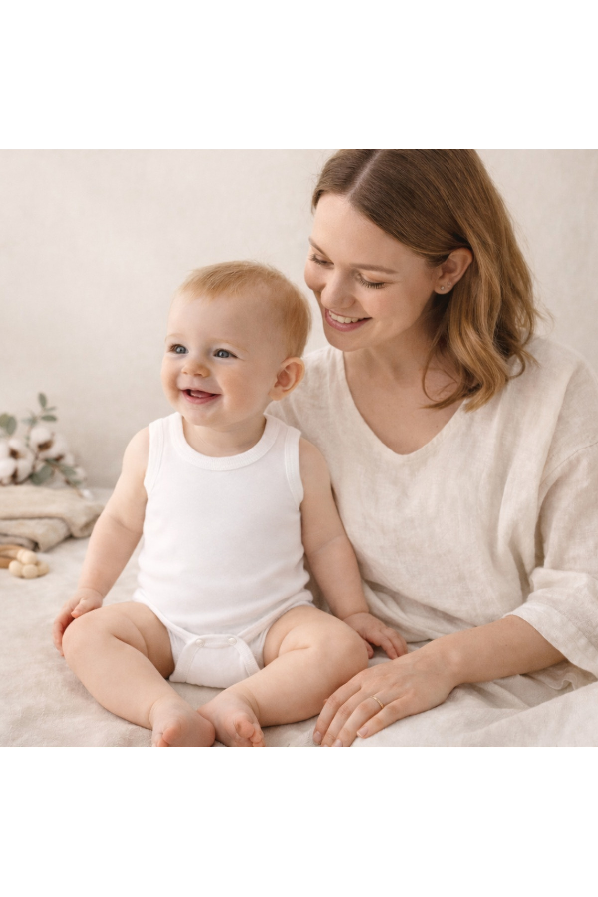 Novibaby 3'lü Bebek Atlet Body Zıbın Çıtçıtlı Beyaz 100% Pamuk - Beyaz bebek Body zıbın fotoğrafı 5 (önizleme)