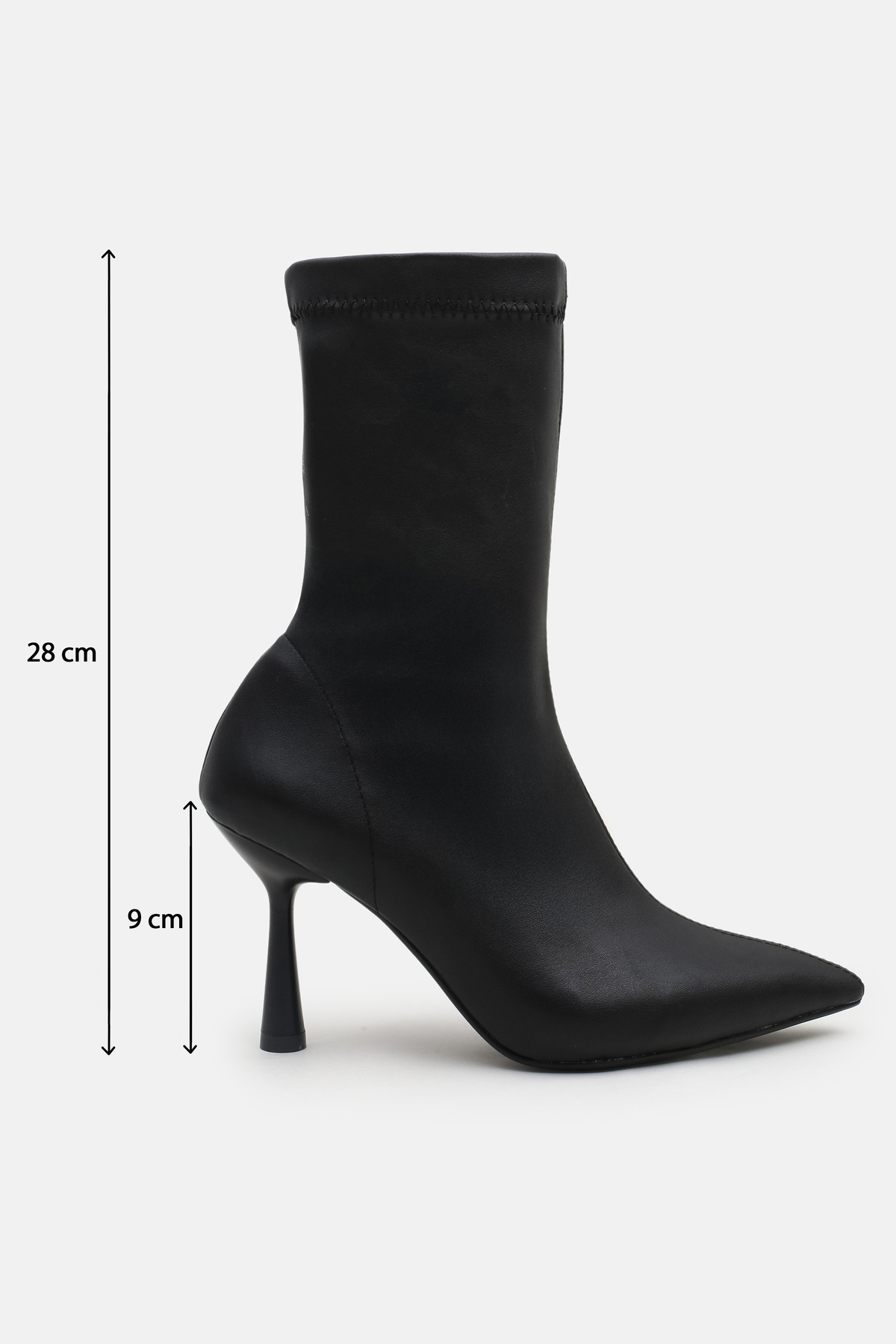 Cochines Siyah Streç Deri Bot Kadın İnce Stiletto Topuk Yandan Fermuarlı Sivri Burun Topuklu Bot görsel 2