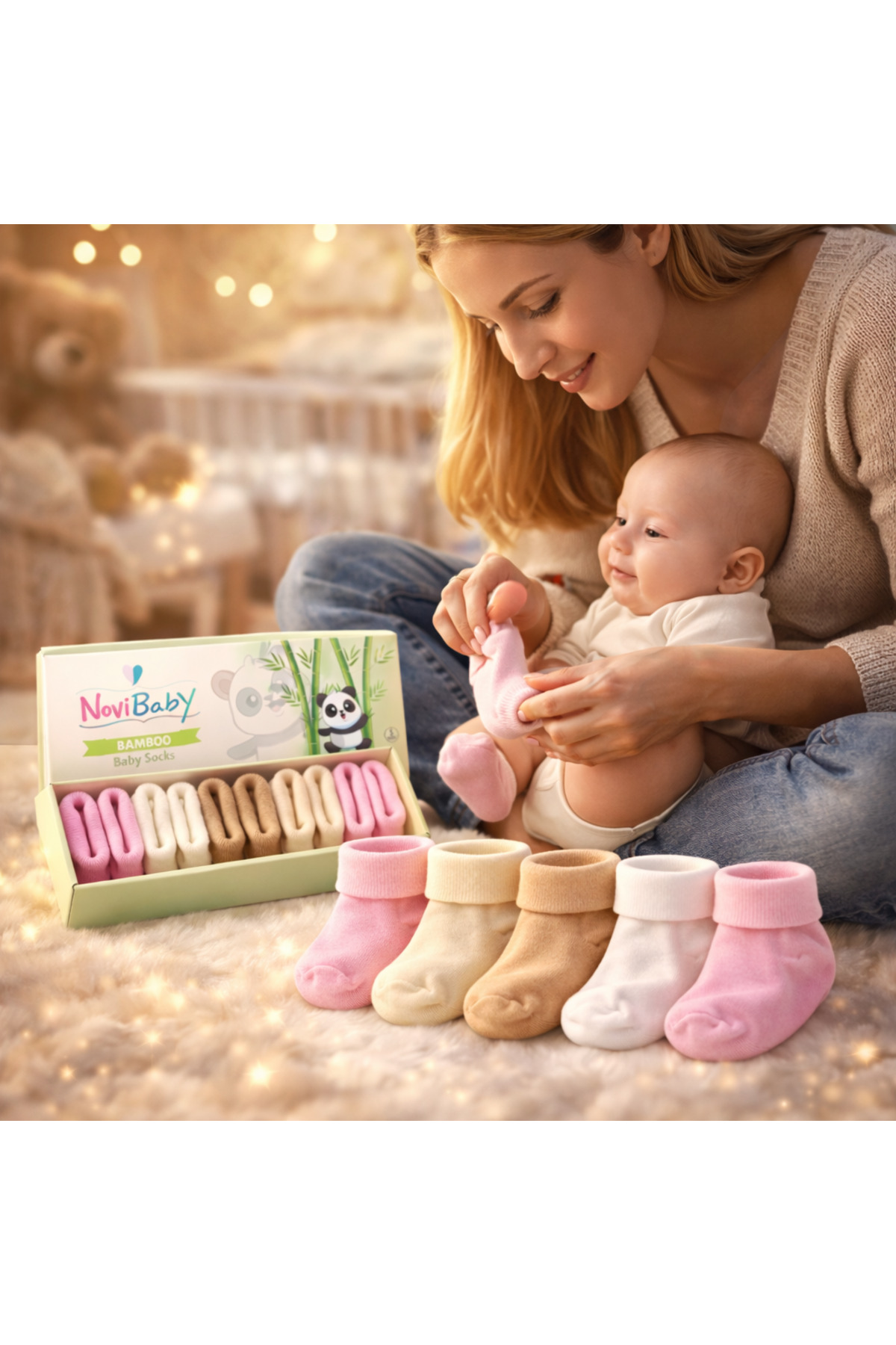 Novibaby 5'li Bambu Yenidoğan Bebek Çorap I Sweet I Kız Erkek Bebek Çorabı fotoğrafı 2 (önizleme)