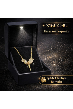 RARİ AKSESUAR Zirkon Taşlı Altın Kaplama Solmaz Kararmaz Melek Kolye - Işıklı...
