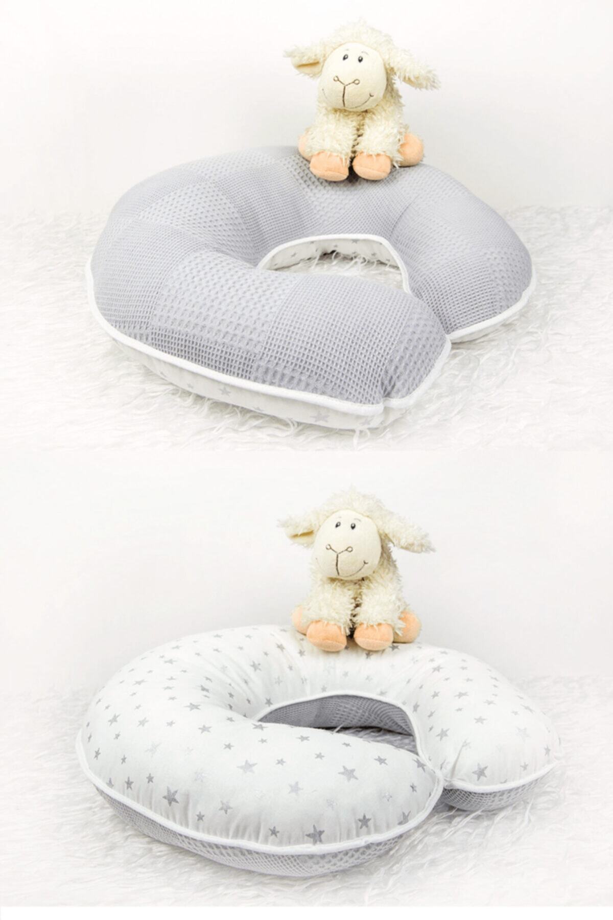 Babynest Emzirme Yastığı Ve Destek Minderi Gri Yıldız Ve Pikeli Model (BEYAZ BİYELİ) fotoğrafı 2 (önizleme)