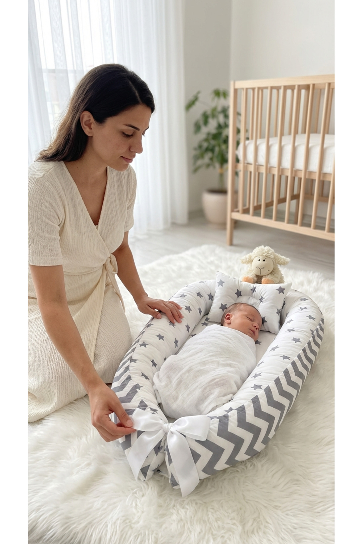 Babynest Yatak + Ortopedik Yastık + Emzirme Yastığı Gri Yıldız Ve Gri Zikzak Üç Ürün Bir Arada fotoğrafı 6 (önizleme)