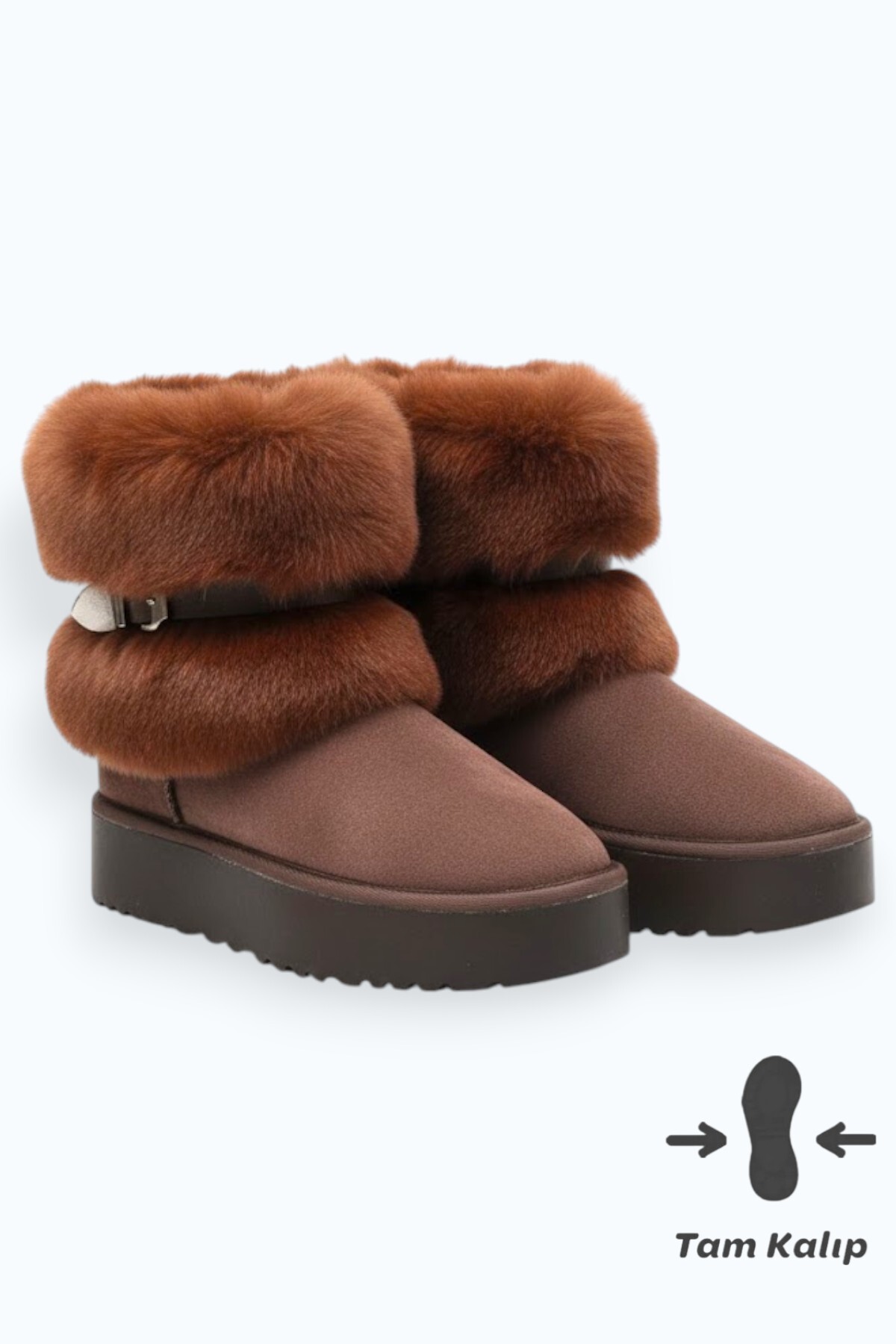 Women's Coffee Suede Furry High Thick Sole Winter Boots