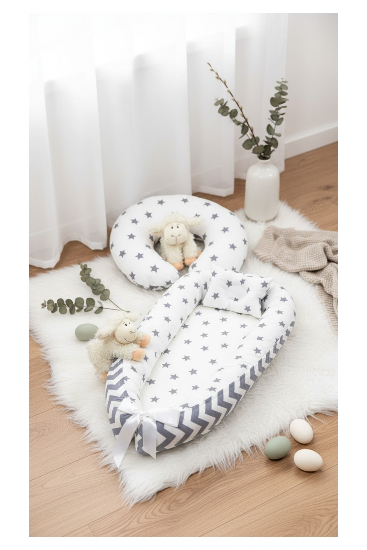 Babynest Yatak + Ortopedik Yastık + Emzirme Yastığı Gri Yıldız Ve Gri Zikzak Üç Ürün Bir Arada fotoğrafı 5 (önizleme)