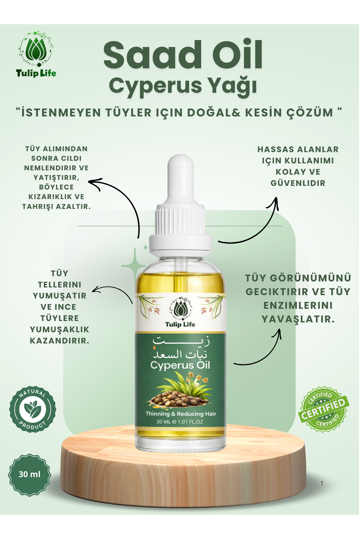tulip life Tüy Azaltıcı Ve Önleme Yağı Saad Yağı Cyperus Oil 30 ml - Fiyatı, Yorumları