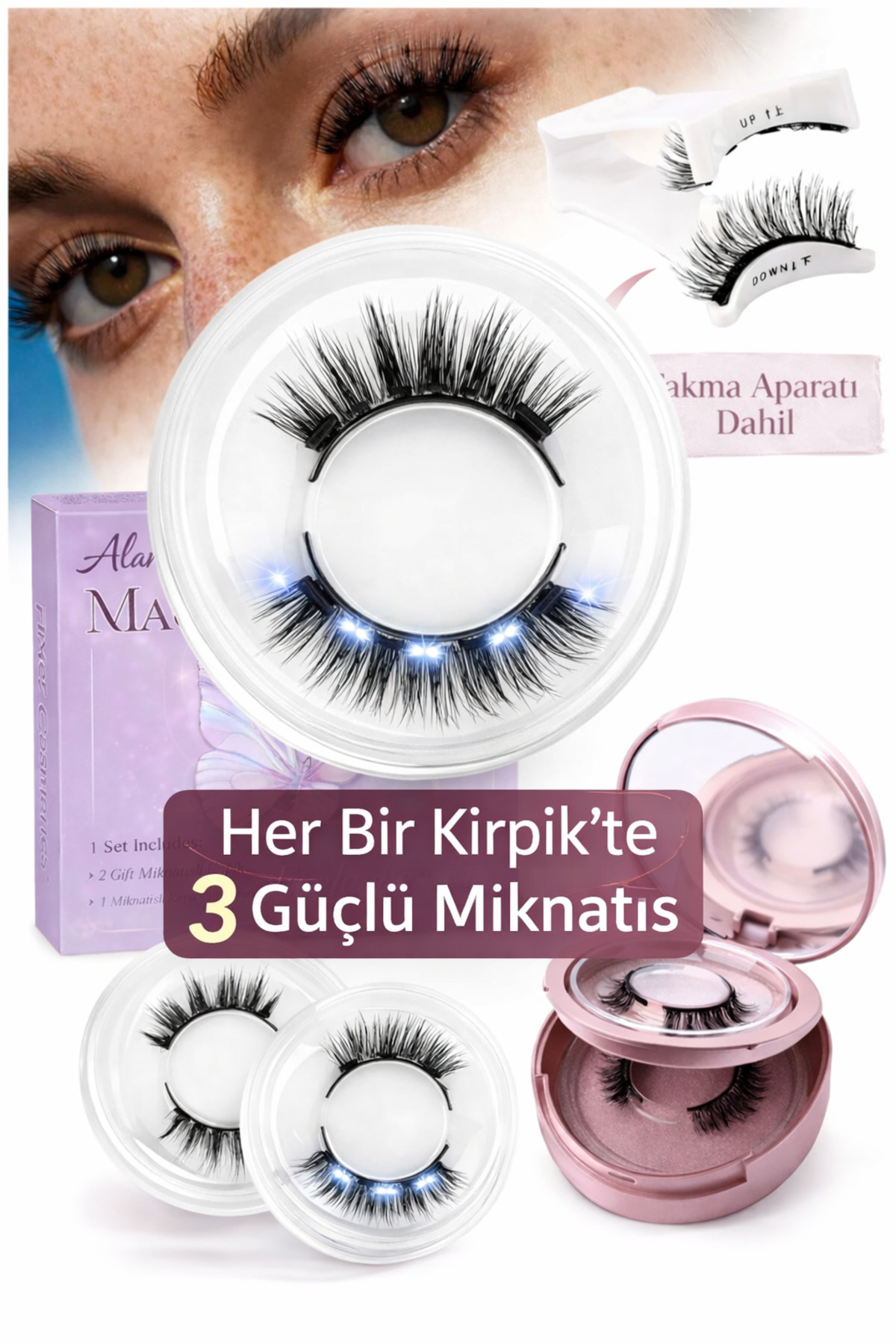 Manyetik Takma Kirpik Seti 2 Çift Mıknatıslı Kirpik + Takma Aparatı Dahil Aynalı Lux Compact Kutu — ALR-MIKNTSSETCOMPCT — تصویر 3 از 9
