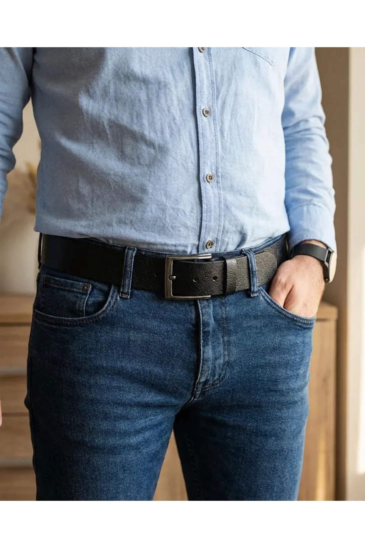 debbah  %100 Hakiki Deri Erkek Spor Kot Kemeri 4.5 Cm Manda Derisi Siyah Hediyelik Kemer Çeyizlik Spor Kemer - Görsel 3