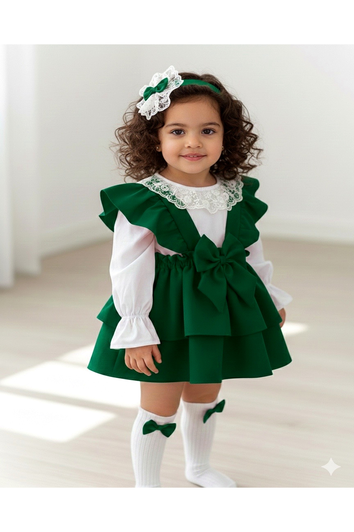 BİYA BABY KIZ ÇOCUK VE BEBEK KAT KAT ETEK GÖMLEK BANDANA ÇORAP TAKIM fotoğrafı 7 (önizleme)