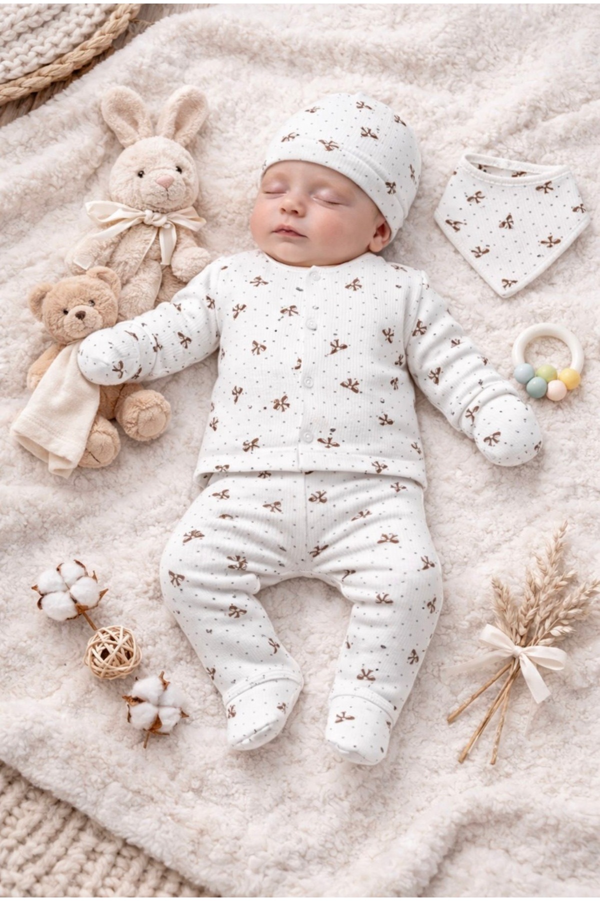 ENİA BABY Kız Bebek Pamuklu Yenidoğan 5 Parça Hastane Çıkış Seti 0-3 Ay fotoğrafı 3 (önizleme)