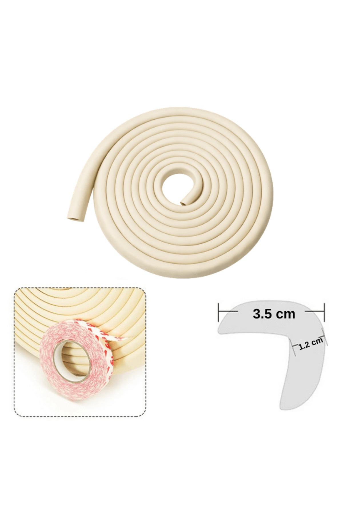 Evokids Ekstra Kalın Köşe Koruyucu (6 Metre Kenar + 4 Adet Köşe) Krem Kauçuk Kenar Koruyucu fotoğrafı 3 (önizleme)