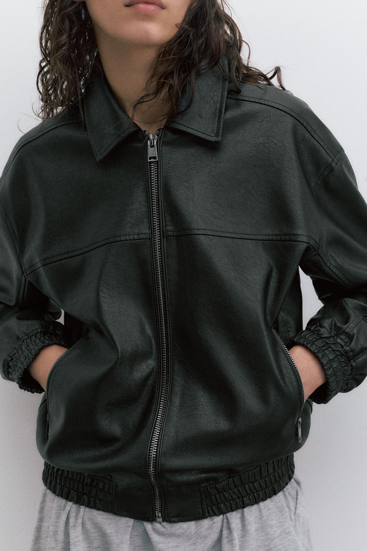 Pull & Bear  Beli lastikli suni deri ceket - Görsel 5