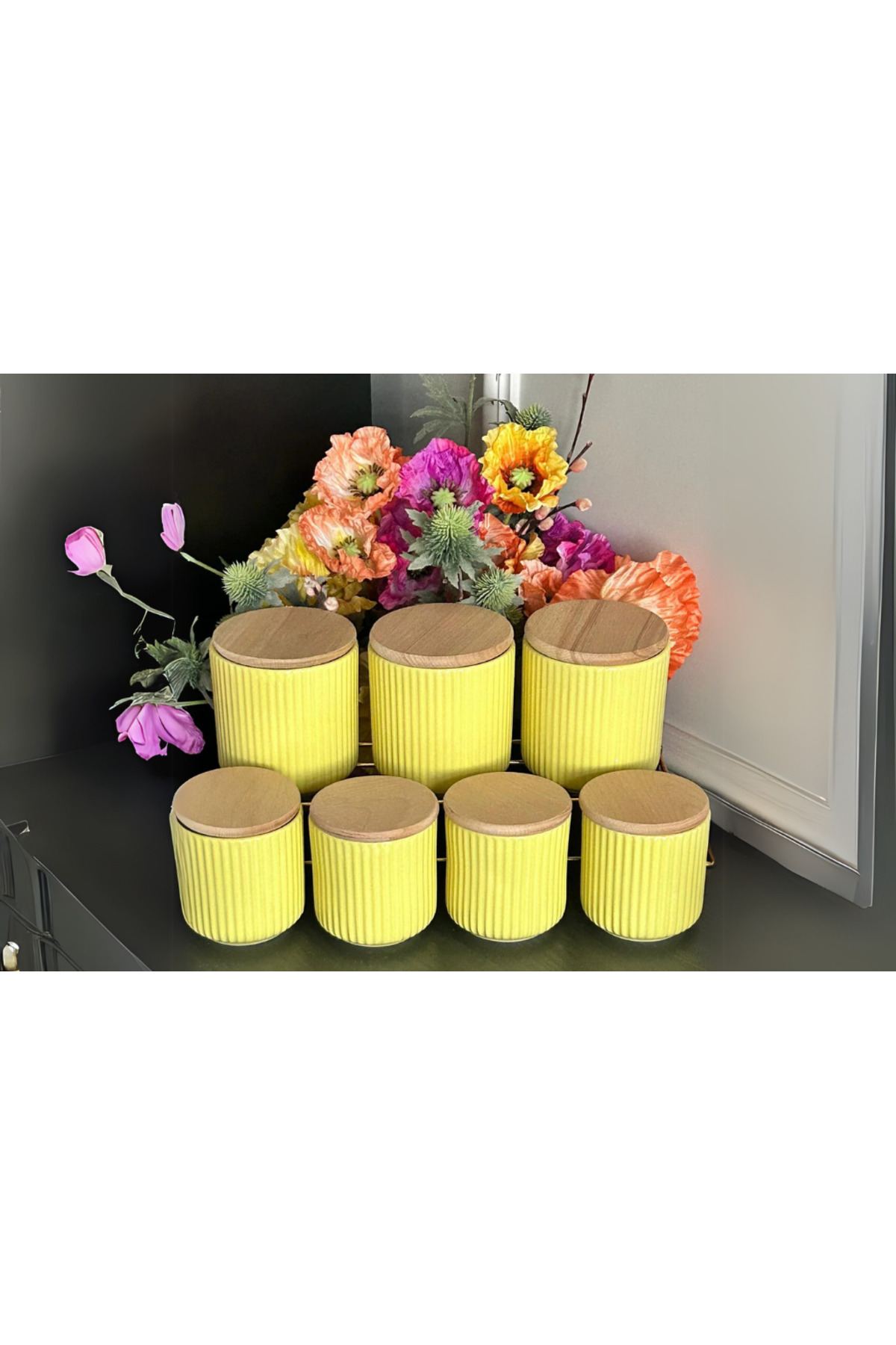 7-Piece Spice Holder Set Bamboo Vacuum Jar Set with Lid