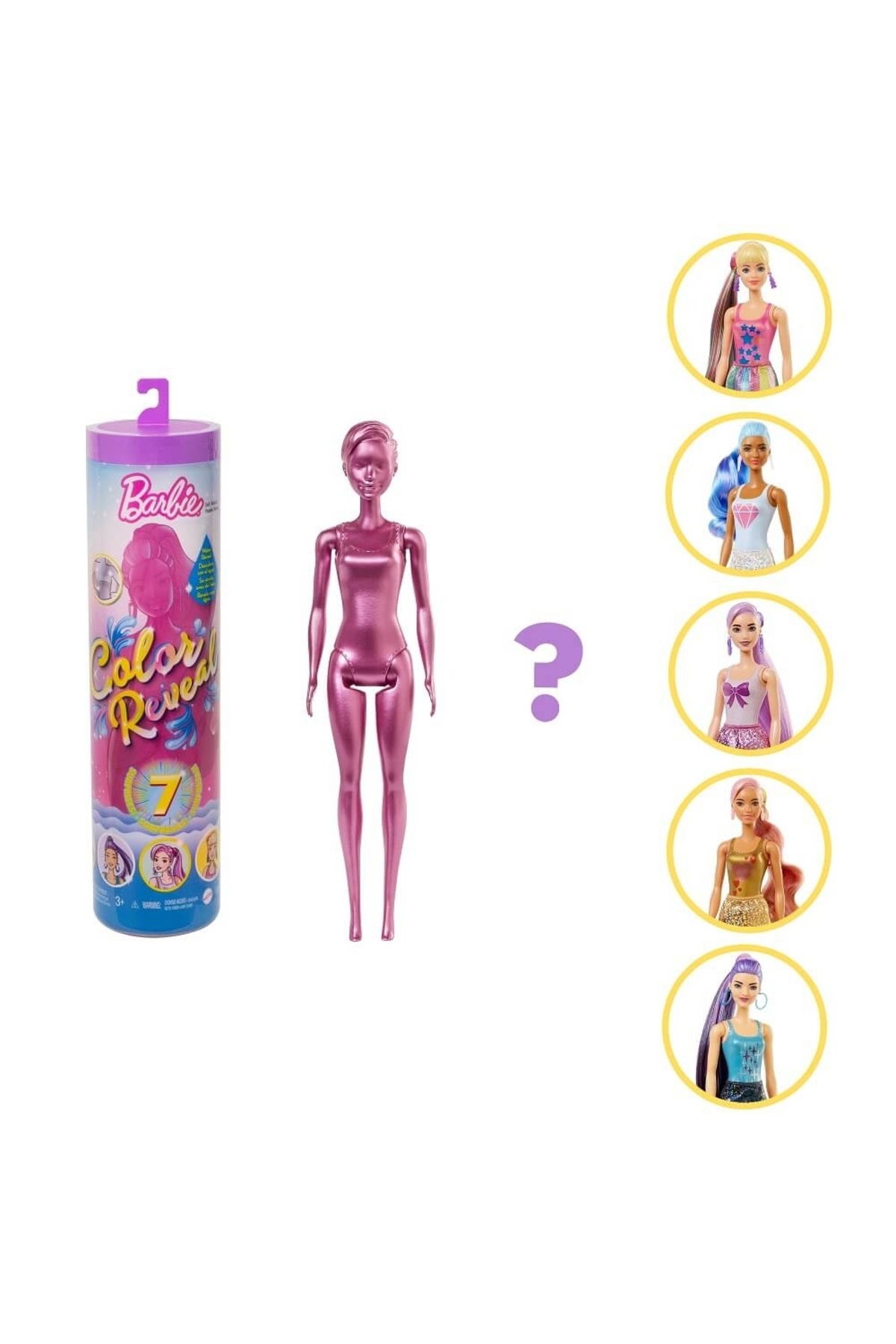 Barbie Color Reveal Renk Değiştiren Sürpriz Işıltılı Bebekler Serisi 7 Sürpriz İçerir GWC55 fotoğrafı 3 (önizleme)