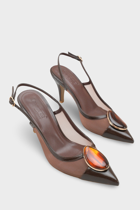 Capone Outfitters Liane Orta Topuklu Taşlı Fileli Arkası Açık Kadın Ayakkabı