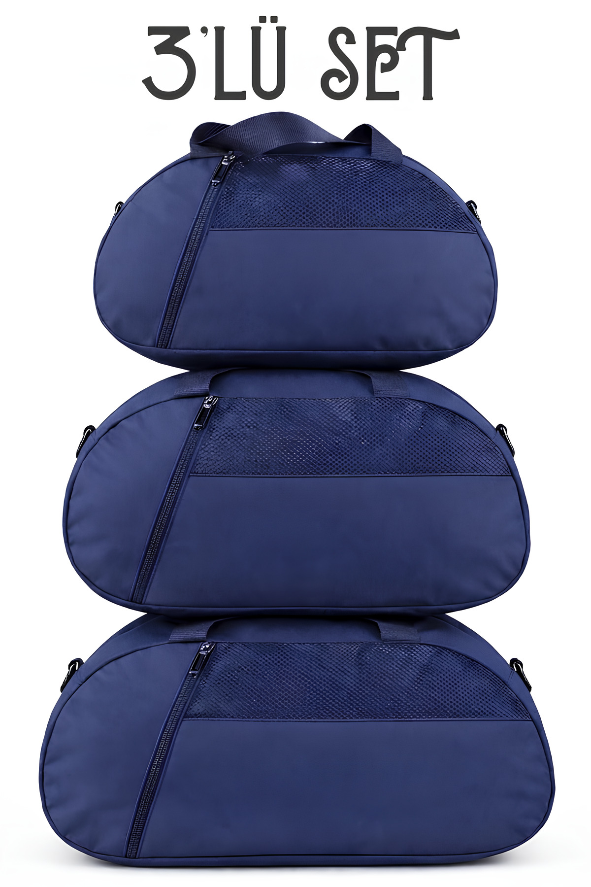 KAFF  3'lü Set D Lacivert valiz Önü Cepli Ayarlanabilir Omuz Askılı El Seyahat Spor Çantası