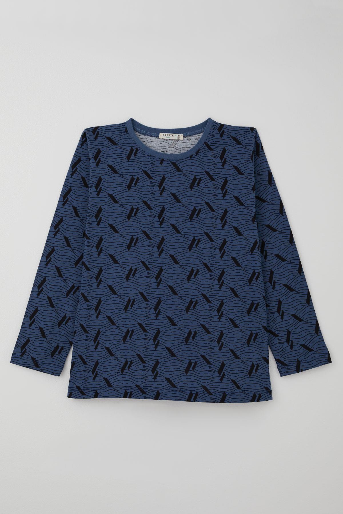 Breeze Erkek Çocuk Pijama Takımı Okyanus Çizgisi Dalga Desenli 9-12 Yaş, İndigo fotoğrafı 5 (önizleme)