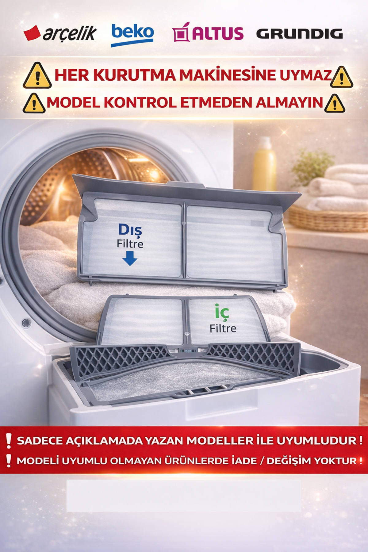 ÖZ BEYAZ EŞYA ARÇELİK - BEKO - GRUNDİG KURUTMA MAKİNESİ İÇ DIŞ FİLTRESİ