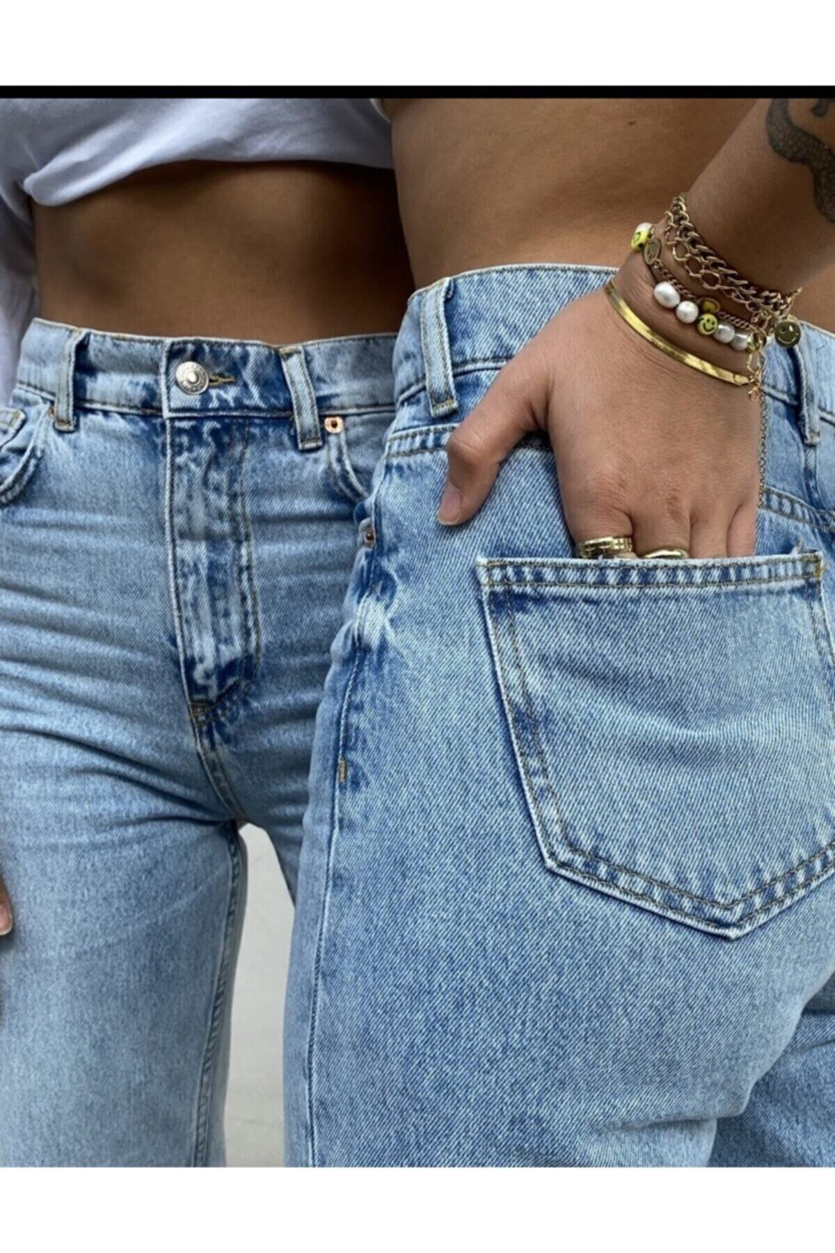 Ramrod  Wolf 90's Kar Yıkama Mavi Likralı Süper Yüksek Bel Salaş Jeans Palazzo Pantolon - Görsel 4