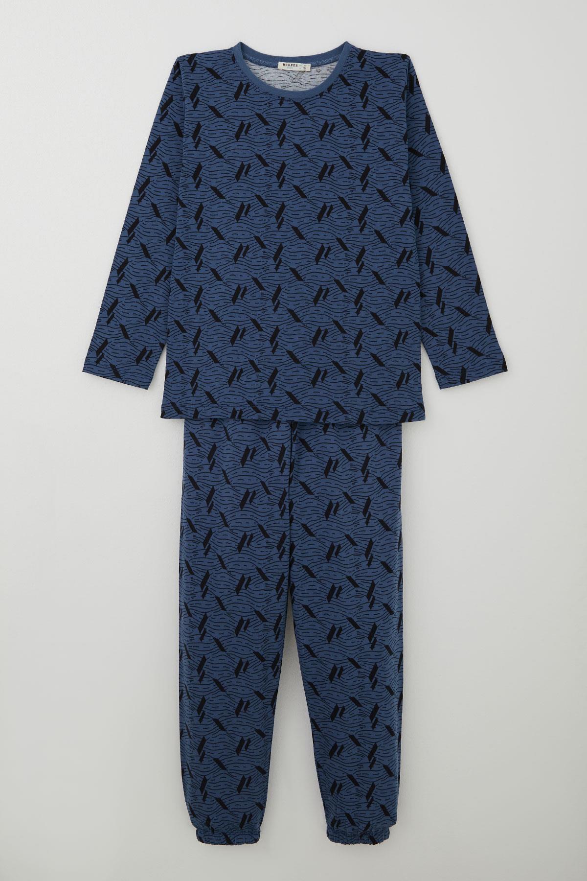 Breeze Erkek Çocuk Pijama Takımı Okyanus Çizgisi Dalga Desenli 9-12 Yaş, İndigo fotoğrafı 4 (önizleme)
