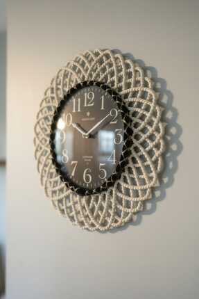 home inn Bohem Hasır Çerçeveli Siyah Detaylı Duvar Saati – Modern Görünümlü D...