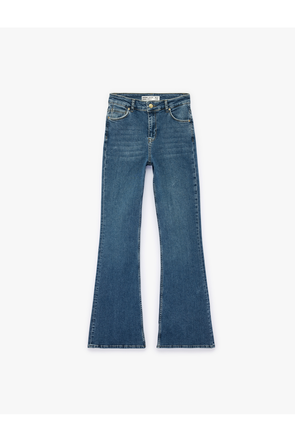 Koton Pamuklu Dar Kalıp Düğmeli İspanyol Paça Denim Pantolon - Flare Jeans görsel 6
