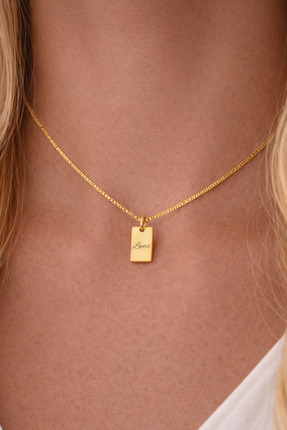 Soleildor 925 ayar Orijinal Gümüş Kişiye Özel Mini Dikdörtgen İsim Gümüş Kolye