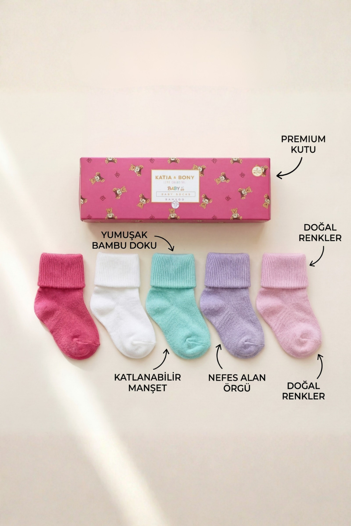 Katia & Bony 5'li Paket Yenidoğan Bambu Bebek Çorap Renkli fotoğrafı 4 (önizleme)
