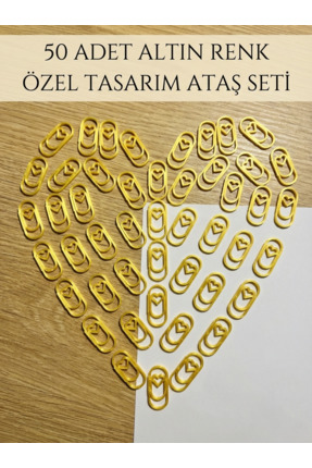 Nekt Design Altın Gold gibi Parlak Renkli Kalpli Ataş 50'lı Paket