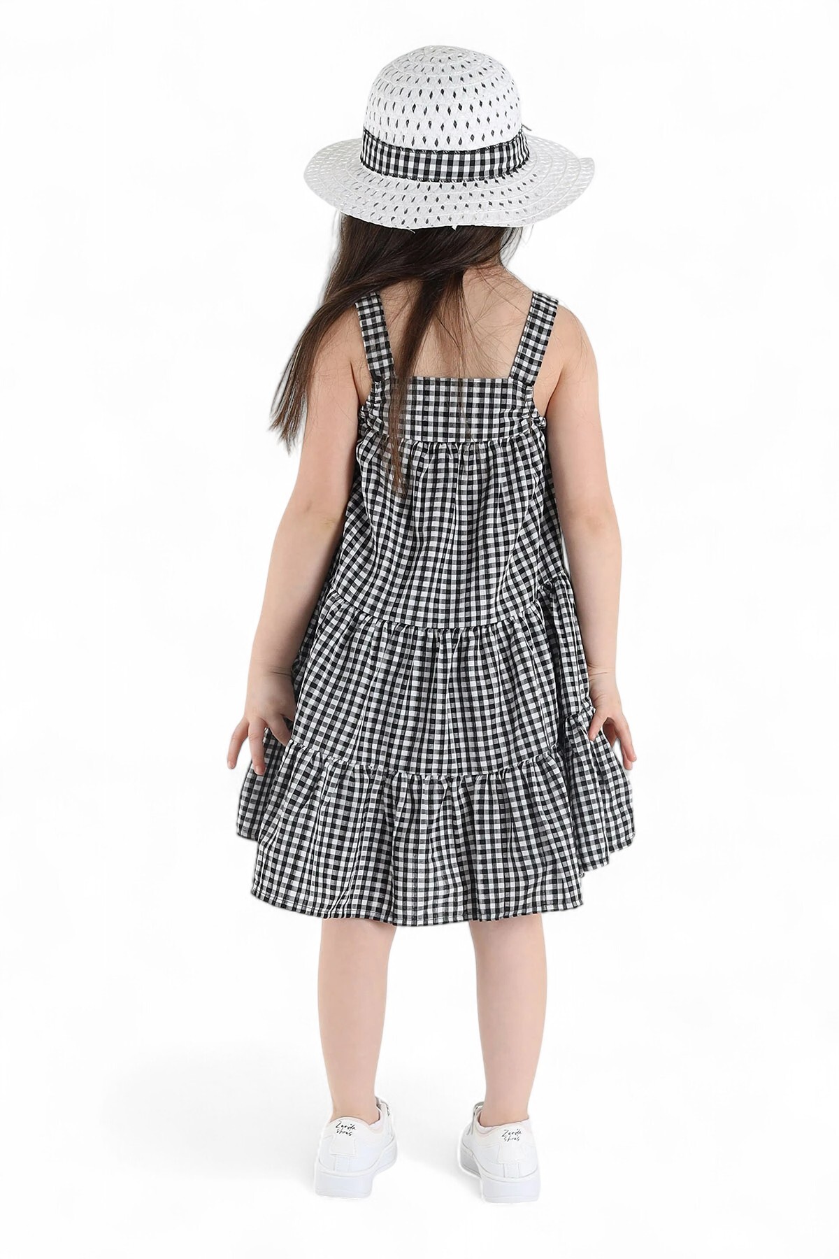 Ege Bebek Kız Çocuk Yazlık Fiyonklu Pötikare Desen Şapkalı 3-4-5-6-7-8-9-10 Yaş Elbise fotoğrafı 6 (önizleme)