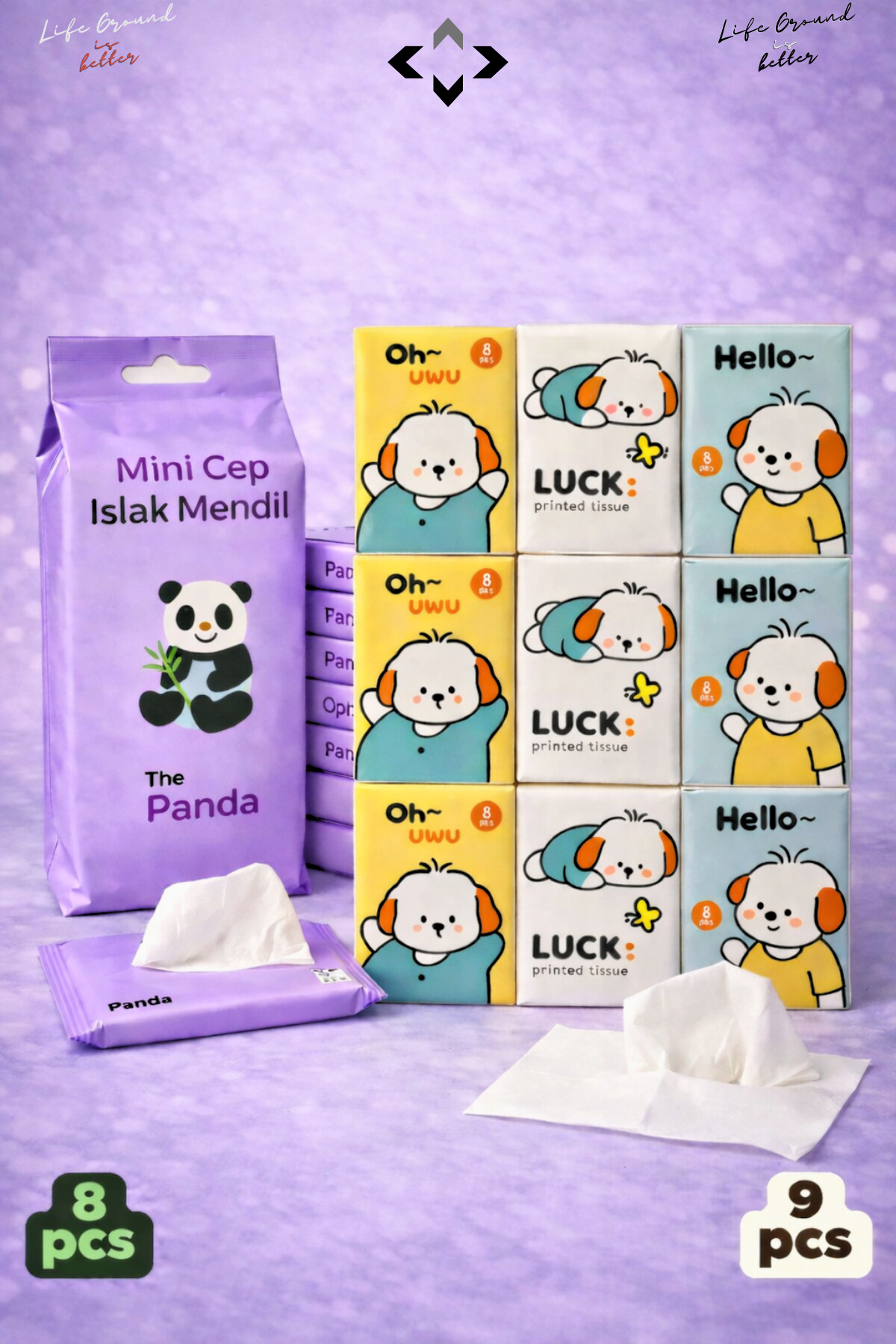 LİGROUND Figürlü Çocuk Okul Hijyen Seti 8li Islak Mendil 9lu Peçete Kağıt Mendil Taşınabilir Islak mendil fotoğrafı 4 (önizleme)