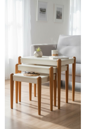 Akabesan Aksesuar Defne Serisi Dekoratif Beyaz Krem Ahşap Ayaklı 1.sınıf Kayı...