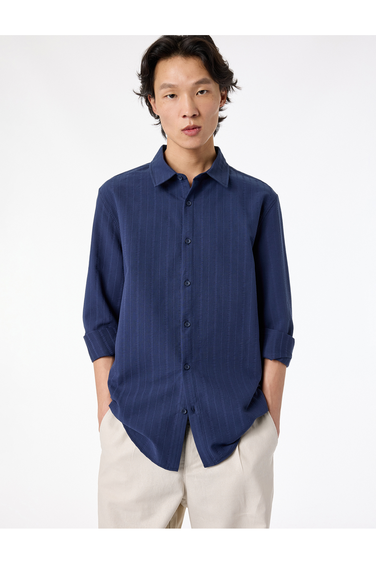 Koton Regular Fit Classic Collar Buttoned Textured Long Sleeve Shirt
