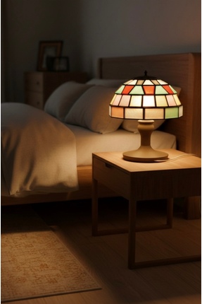 TR Vintage Tarzı Vitray Masa Lambası Dekoratif Abajur – Renkli Cam Görünümlü ...