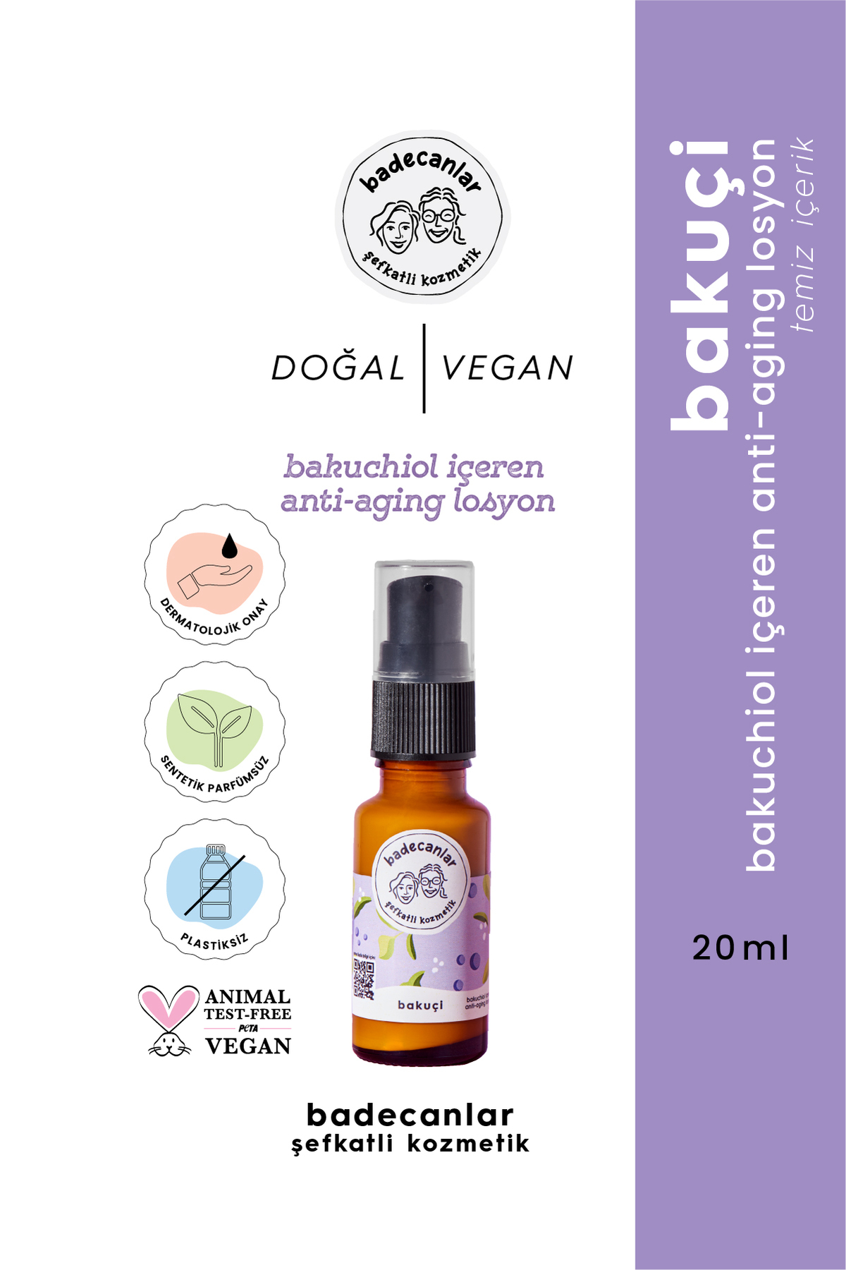 Badecanlar Şefkatli Kozmetik bakuçi 20 ml | Doğal Retinol Alternatifi Bakuchiol | Yaşlanma Karşıtı ve Ton Eşitleyici Cilt Losyonu — SEYBAK