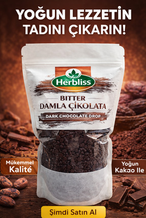 Herbliss Bitter Damla Çikolata 1 KG – Kurabiye, Kek, Muffin ve Tatlı Yapımı İçin