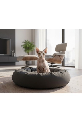 BRT Pet Polar Simit Kedi Yatağı, Küçük Irk Köpek Yatağı, 50 Cm Çap, Gri