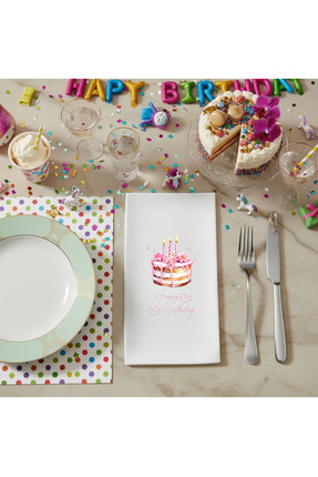 VENORA Happy Birthday Pasta Sunum Peçetesi – Doğum Günü Sofraları İçin 12’li
